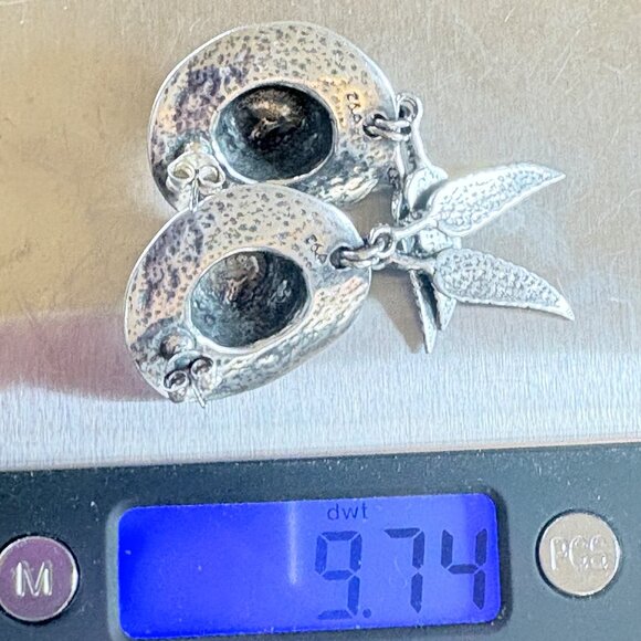 VTG Sterling Silver 925 Cowboy Hat Feather Dangle Earrings Size 2" Length - Picture 9 of 9